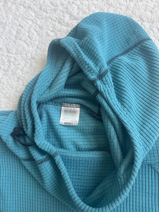 Melanzana 🏔️Blue Hoodie Men’s Large Waffle-Knit Hooded Pullover - Picture 6 of 7